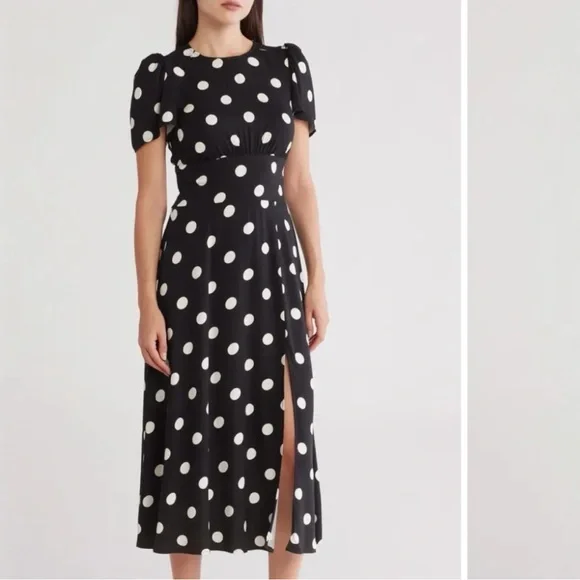 AFRM x Nordstrom Jamie Sand Polka Dot Open Back Short Sleeve Dress (M) - Picture 4 of 8